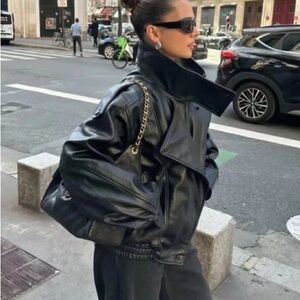 Sleek Black Leather Jacket for Women